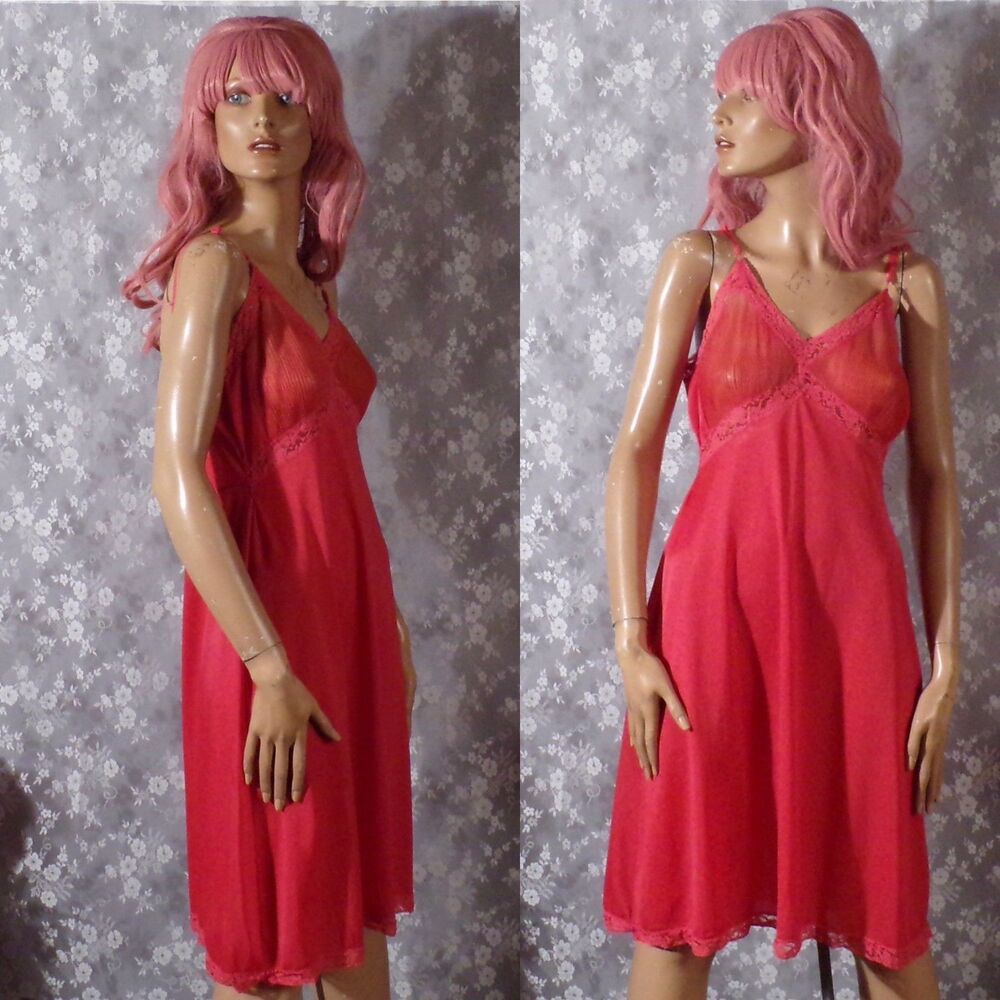 Vintage 60s Red Slip Size Medium 1960s Retro Pinup Romantic Glam Nightie As Is